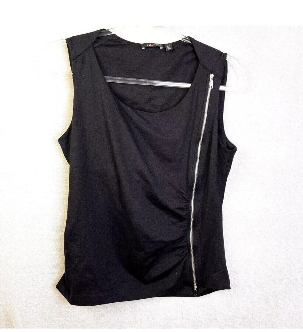 Carlisle Silk Top Women's Medium Black Zipper Front Biker Moto Indie Work Sexy